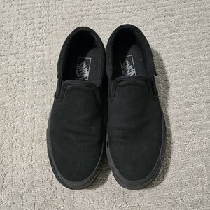 Vans Men's Black Canvas Slip-On Sneakers,  8.5